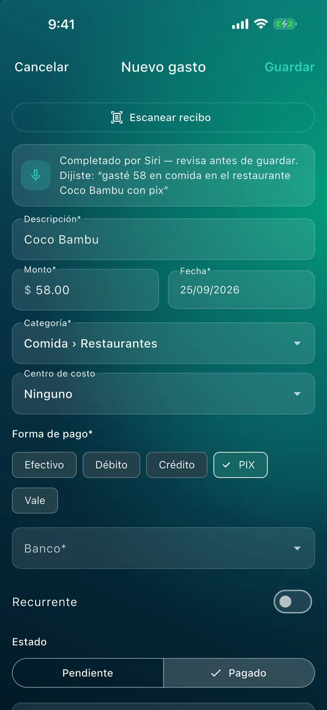 Gasto completado por Siri